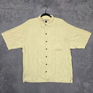 Tommy Bahama Shirt Mens Large Yellow Hawaiian Silk Jacquard loop collar‎ Camp